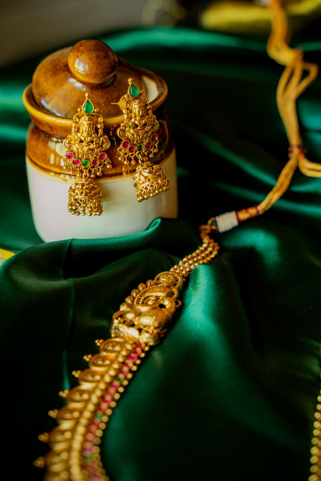 Lakshmi Pendant with lakshmi coin,peacock mugappu With Jhumka