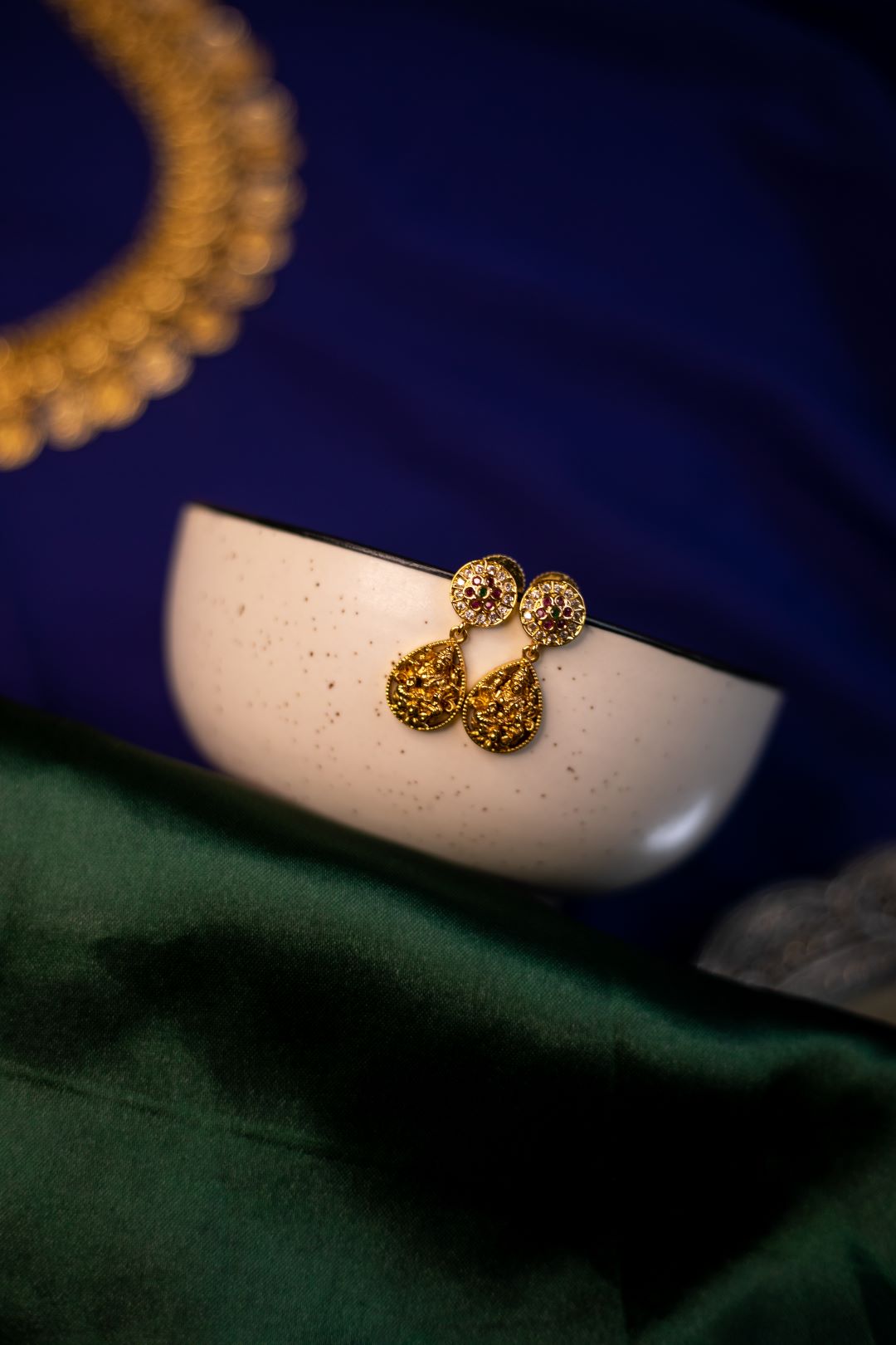Peacock & Small Lakshmi Coin Haaram with Stud