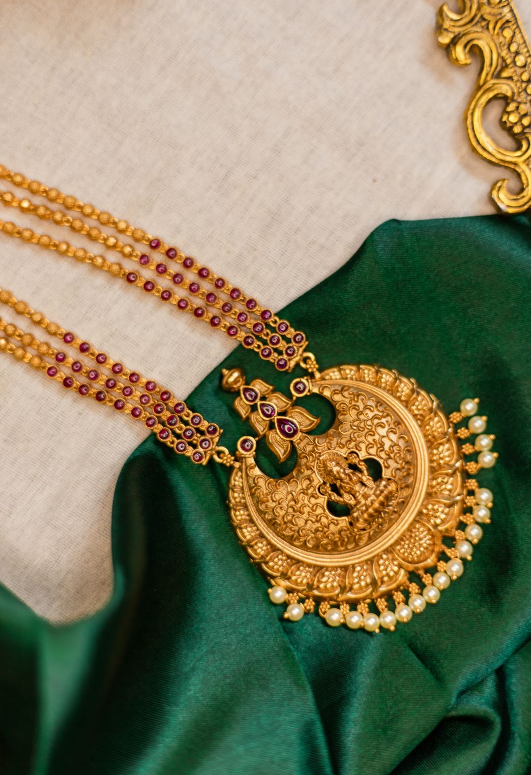 3 layared ruby stone Small Lakshmi Haaram with jhumka