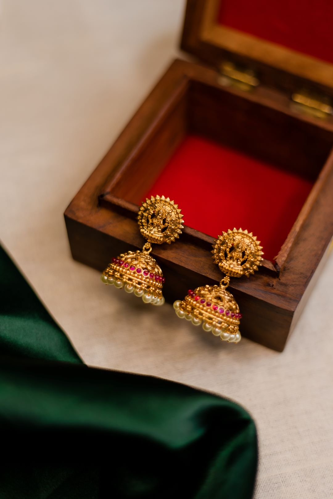3 layared ruby stone Small Lakshmi Haaram with jhumka