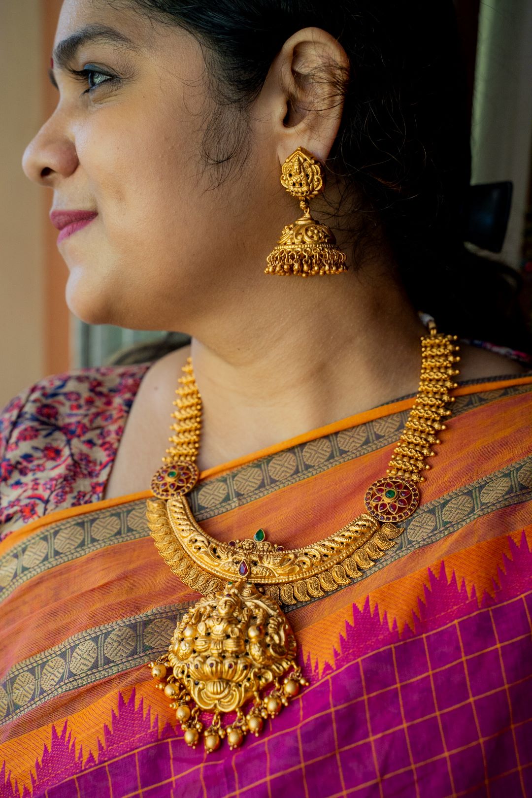 Lakshmi hasli haaram with Jhumkas
