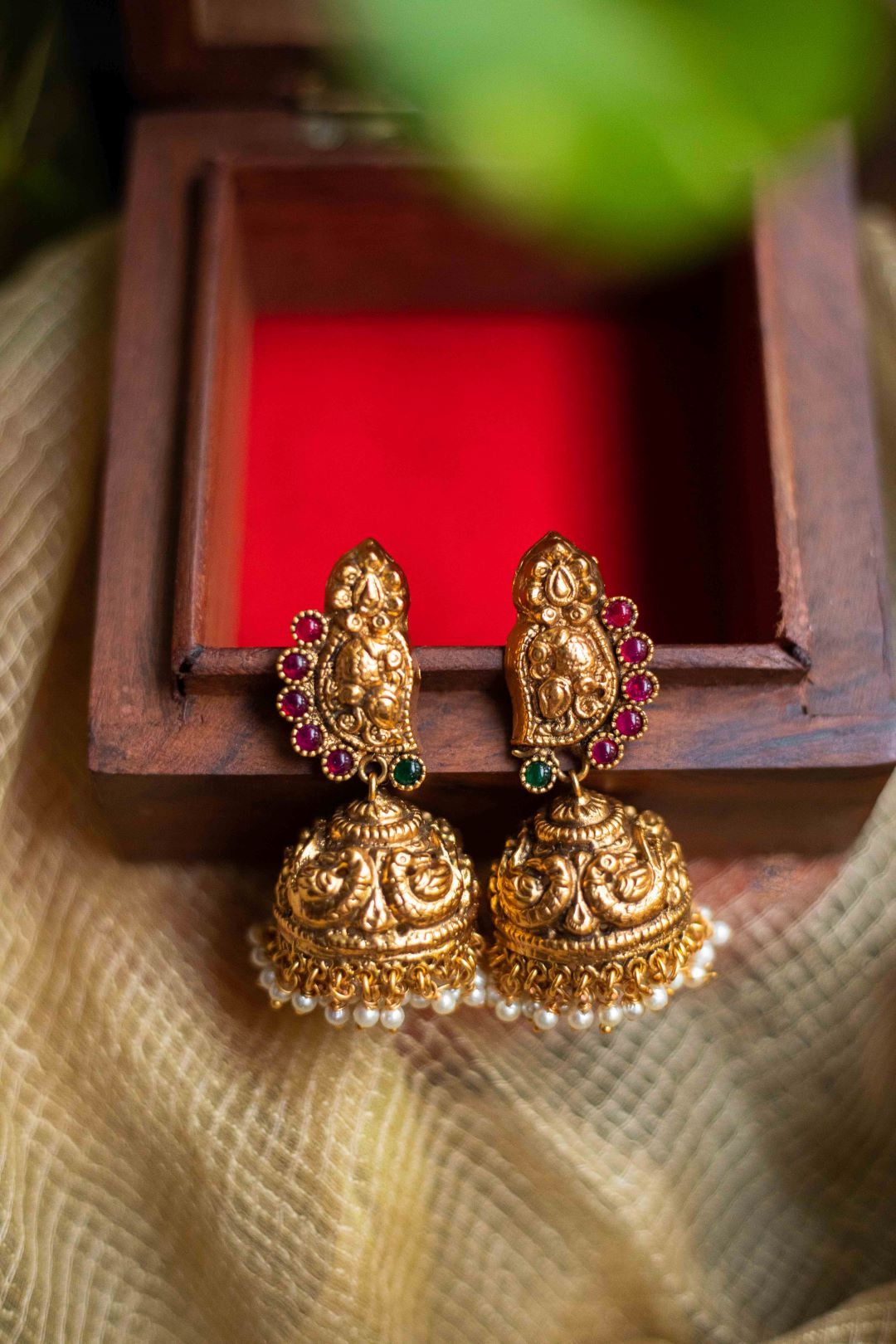Mango Peacock with Lakshmi Pendant Nagasu (With Jhumkas)