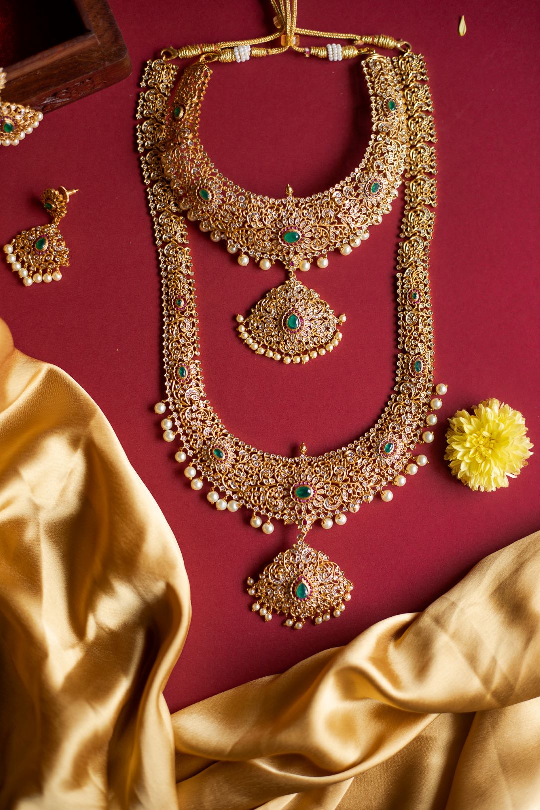 AD, Ruby & Emerald Broad Haaram with Stud (Medium Size)