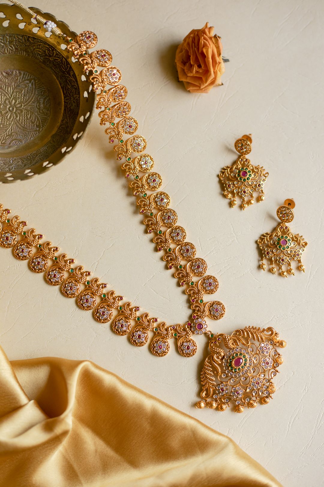 Twin peacock pendant coin haaram with Stud