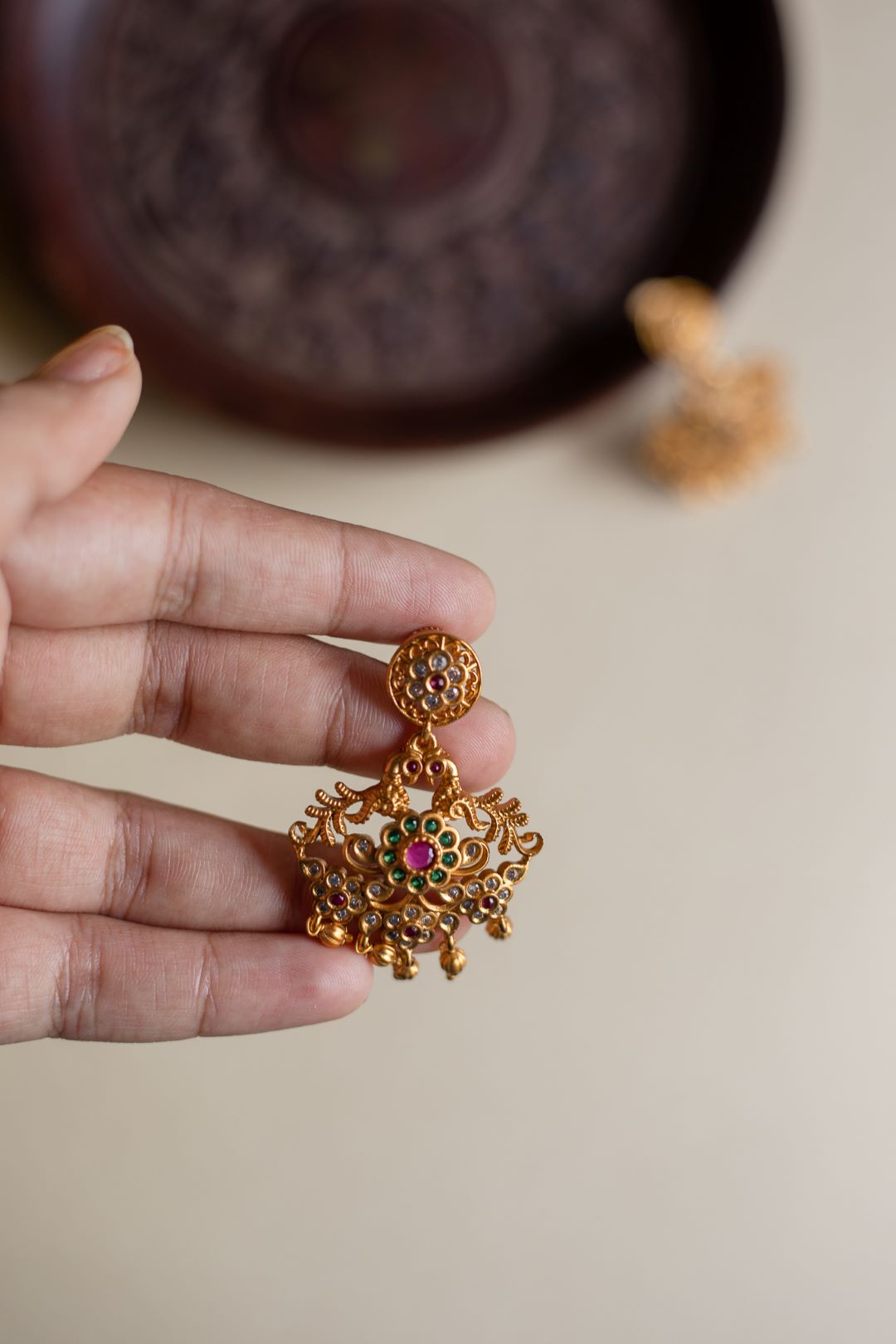 Twin peacock pendant coin haaram with Stud