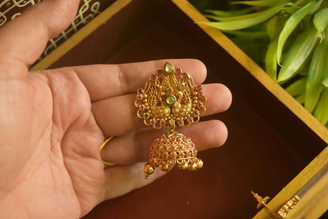 Matte finish - Twin Peacock Stud Jhumka