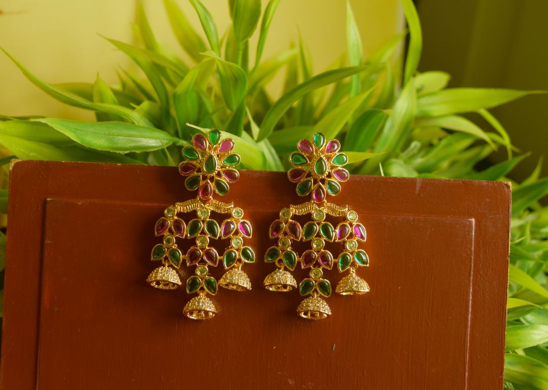 Gold finish- flower chandlier jhumka