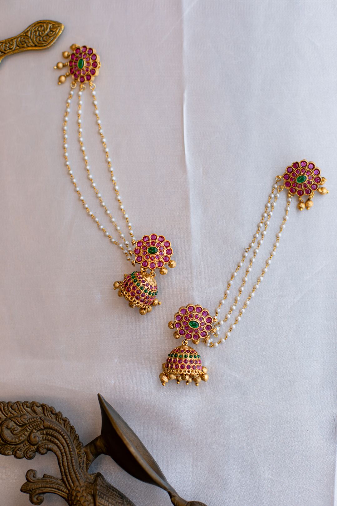 Matte finish - Flower Jhumka with Pearl