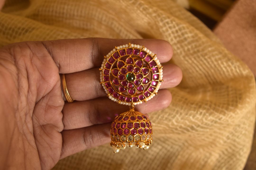 Matte finish - Flower Round Chakri Jhumka