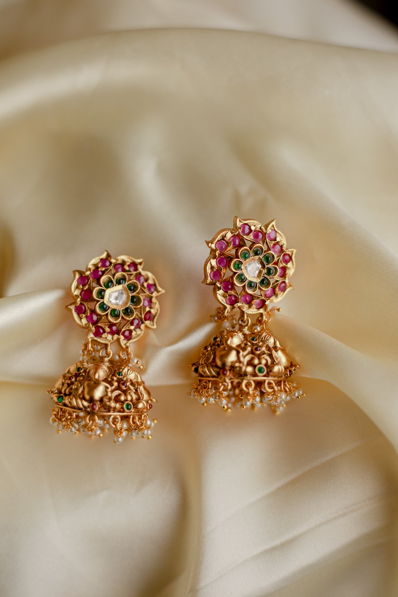 Matte finish - Peacock & ganapathy Jhumka