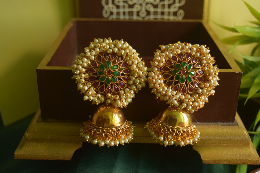 Matte finish - pearl statement stud jhumka-24B