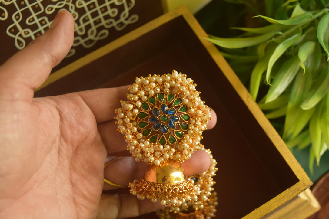 Matte finish - pearl statement stud jhumka-24C