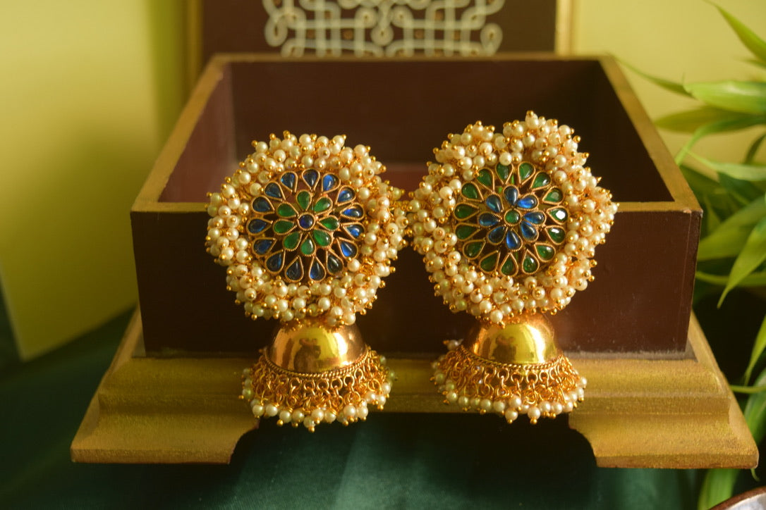 Matte finish - pearl statement stud jhumka-24C