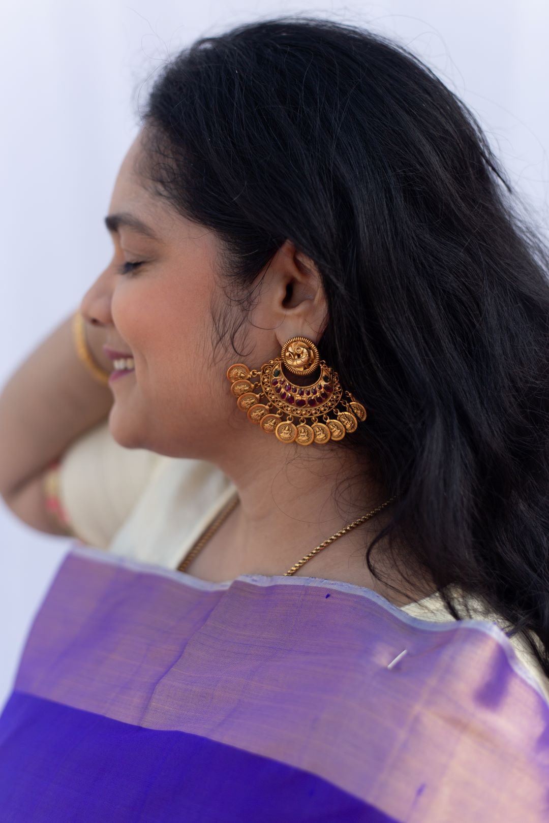 Matte finish - Peacock Stud Chandbali- 31