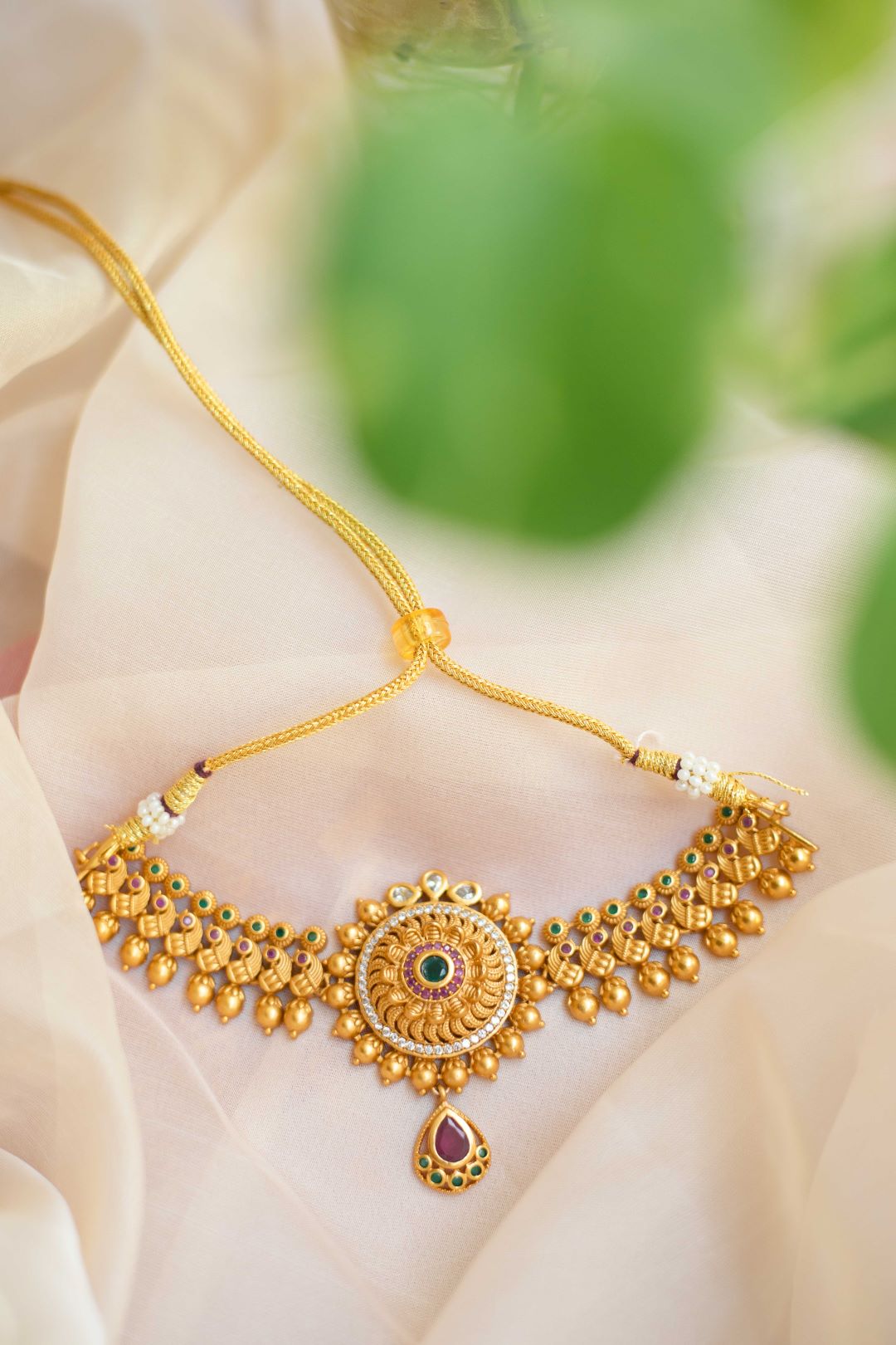 Matte Finish Peacock motif - Choker (Kerala Model)