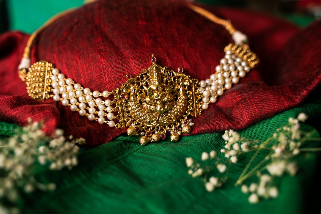 Matte Finish Layered Beads high neck choker with Ganesha pendant