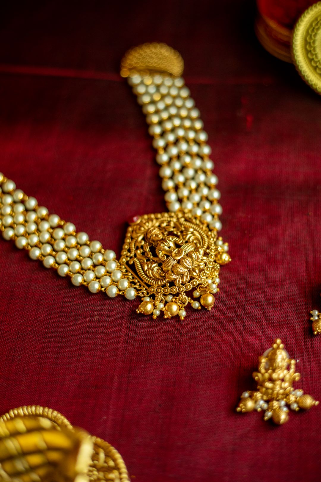 Gold Finish Multi Pearl layer lakshmi choker