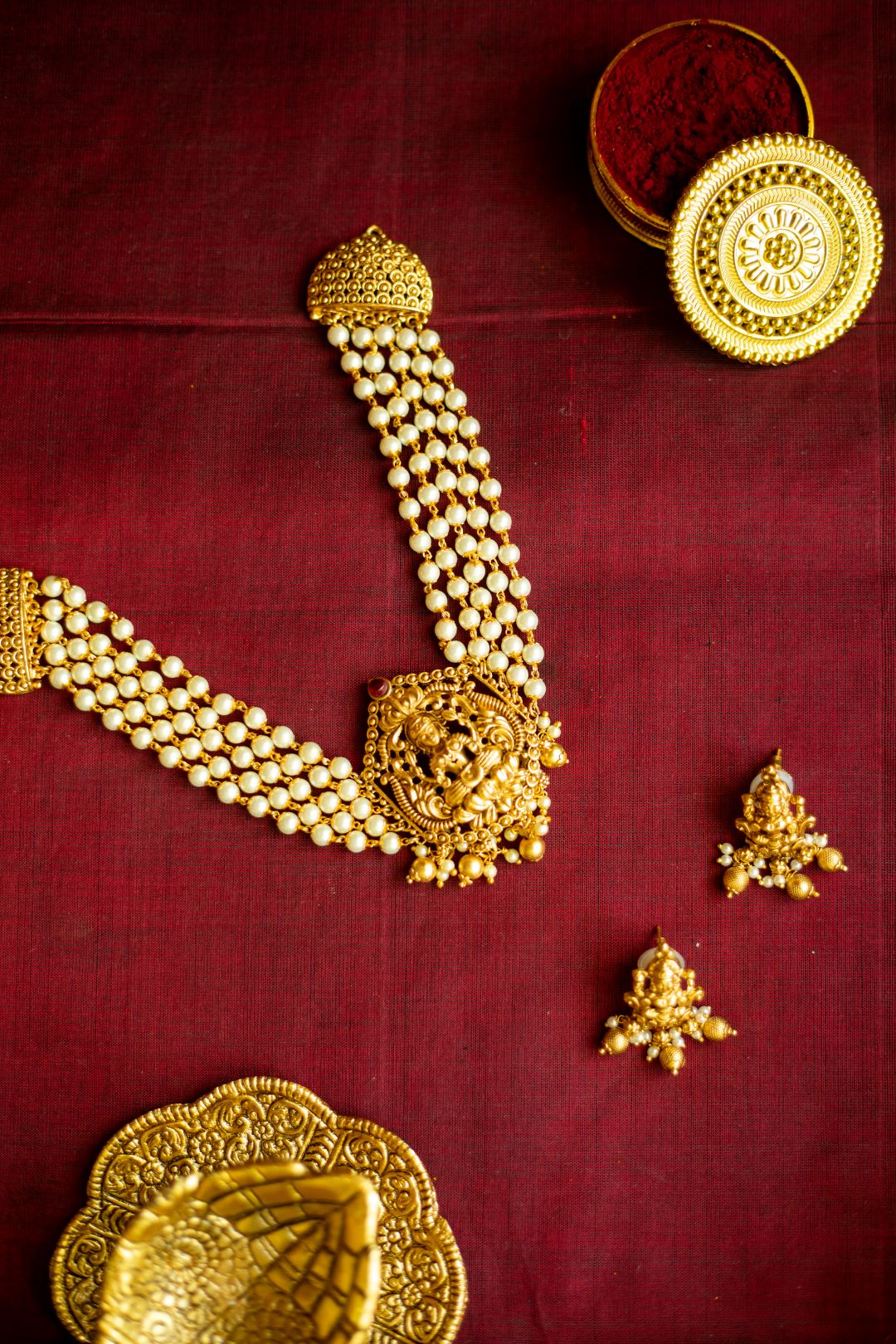 Gold Finish Multi Pearl layer lakshmi choker