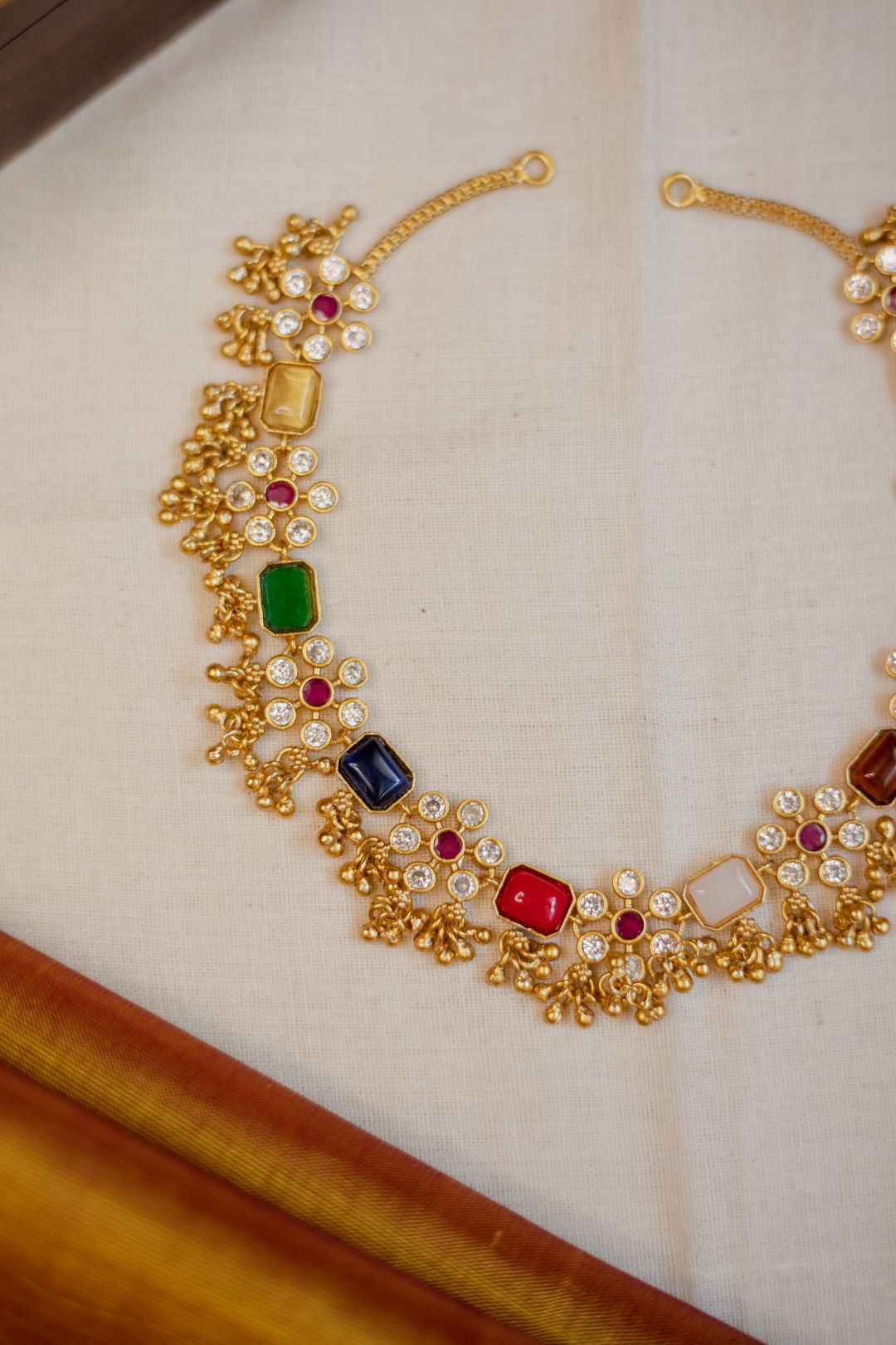 Matte Finish AD , Navaratna Stone with flower Necklace Model 2 #24
