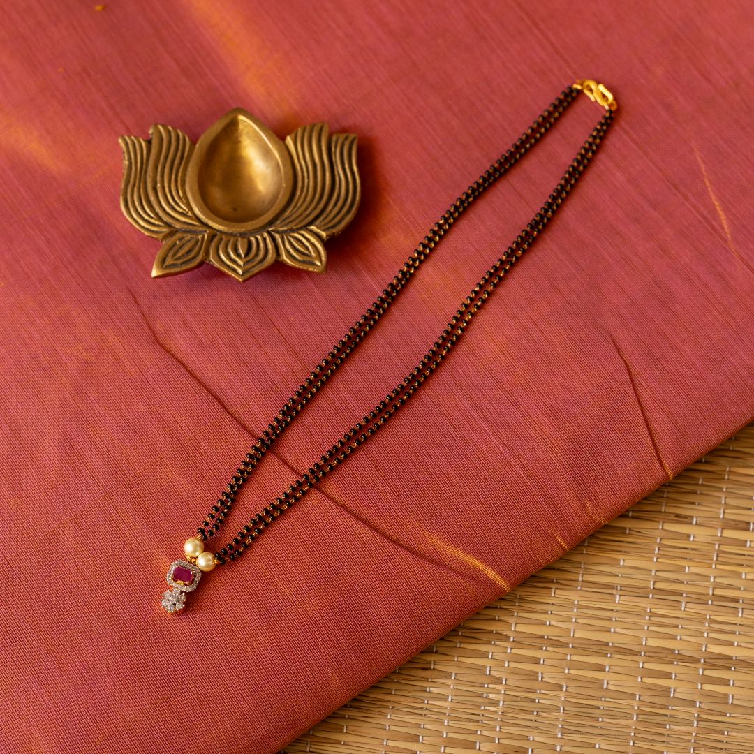 double Layered Black beads with Ad pendant & square stone with star drops - White & Pink - Model 13