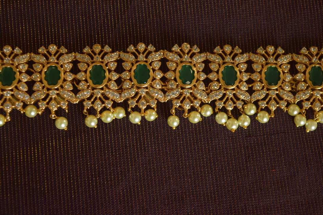 Gold Finish AD sequence Flower High Neck Choker -60 B
