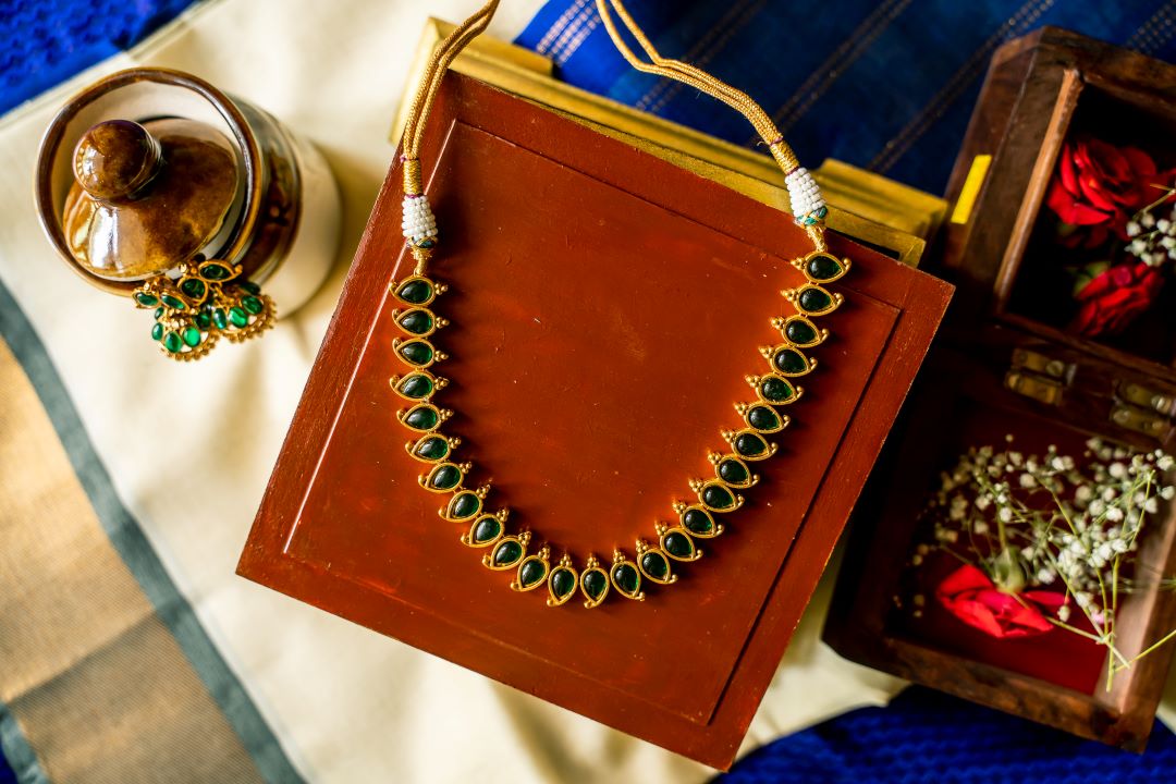 Matte Finish small Mango Necklace with Jhumka - 62A