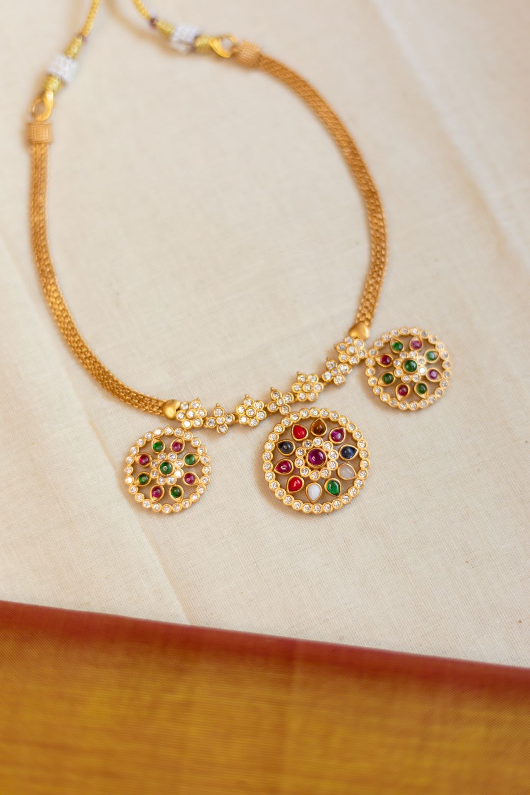 Matte Finish TRI Chakra AD & Navaratna with stud -64A