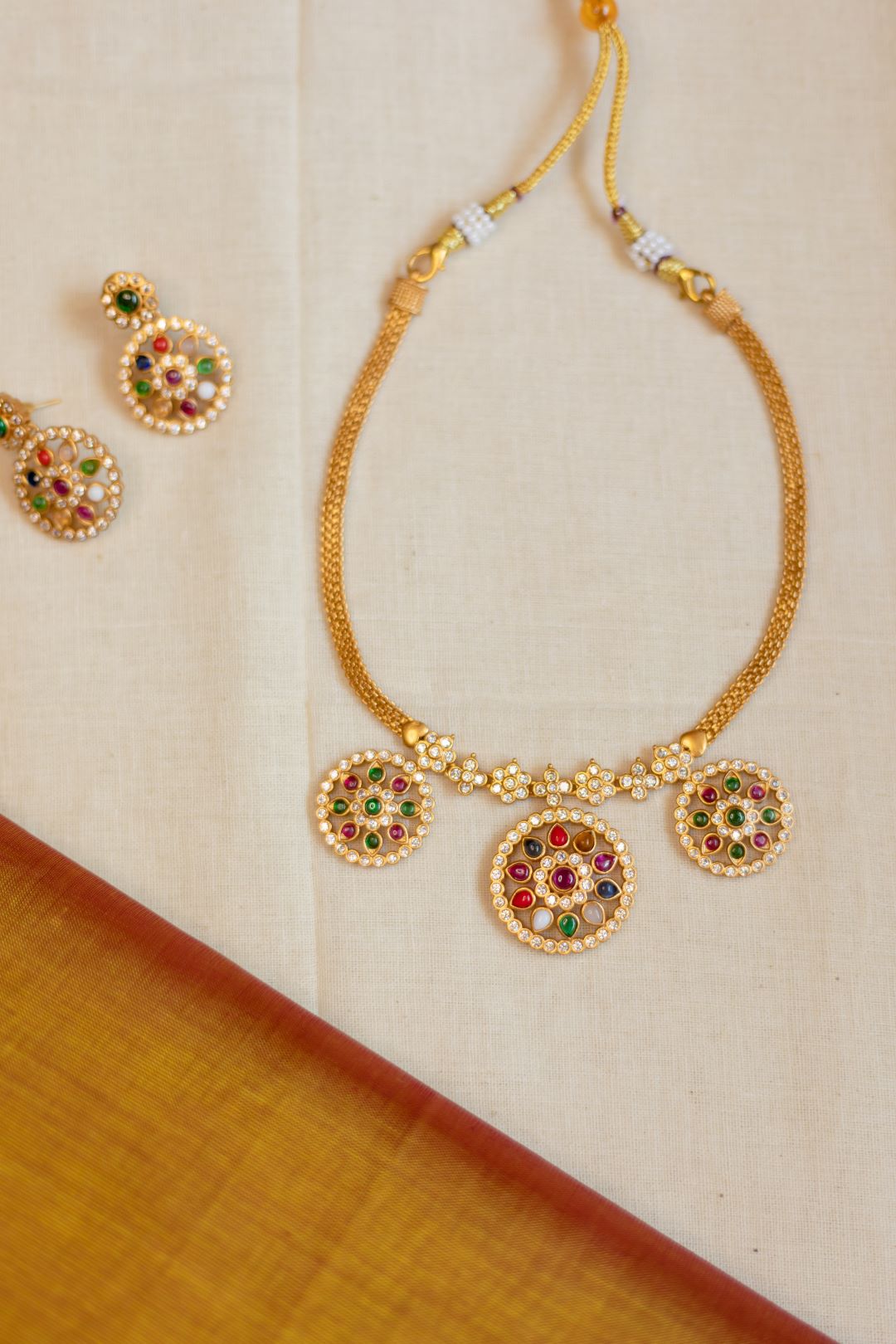 Matte Finish TRI Chakra AD & Navaratna with stud -64A