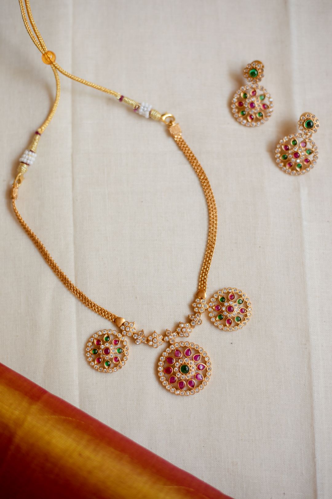 Matte Finish TRI Chakra AD Necklace with stud - 64C
