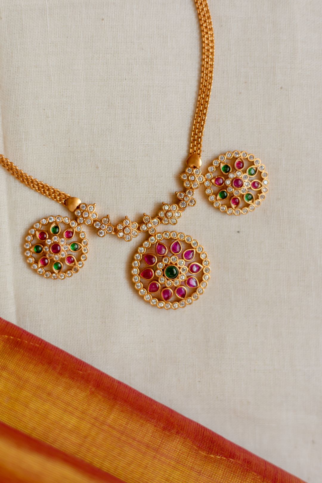 Matte Finish TRI Chakra AD Necklace with stud - 64C