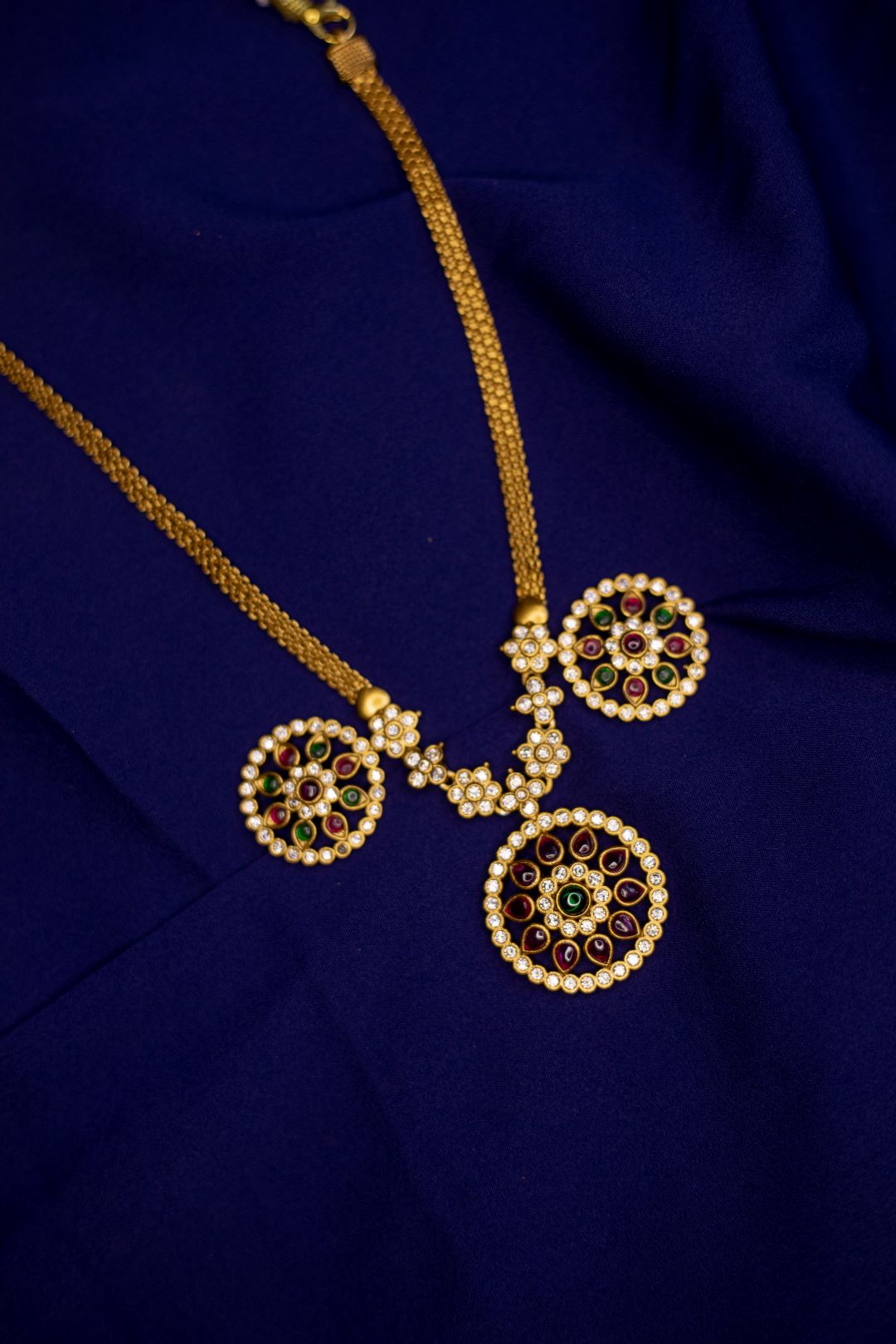 Matte Finish TRI Chakra AD Necklace with stud - 64C