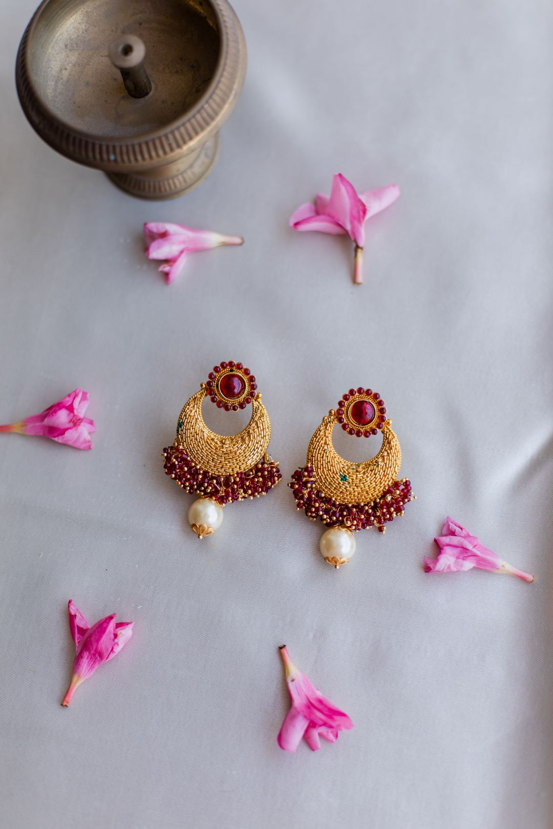 Gold Finish Chain Choker & cluster with chandbali - 67A