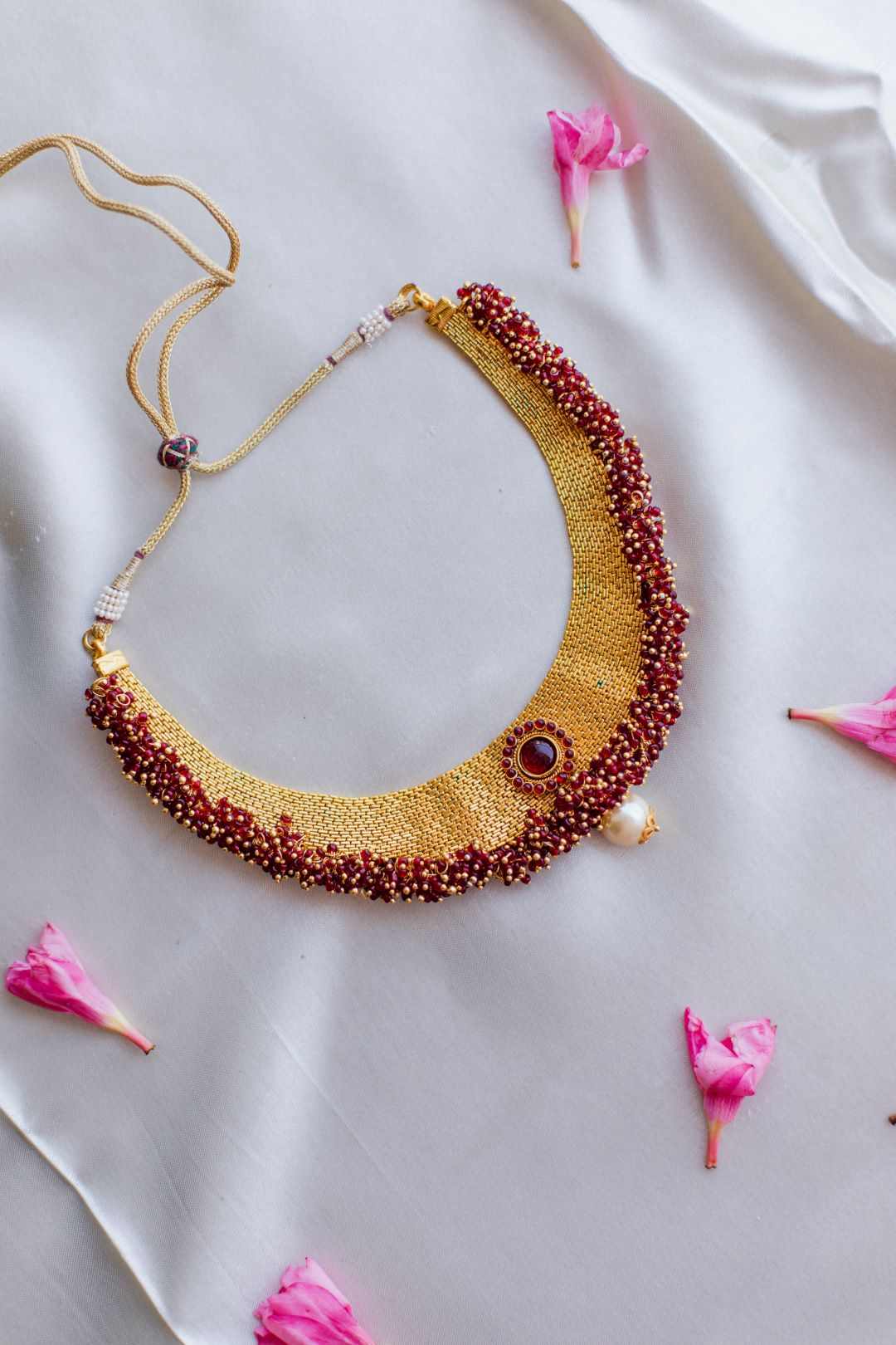 Gold Finish Chain Choker & cluster with chandbali - 67A