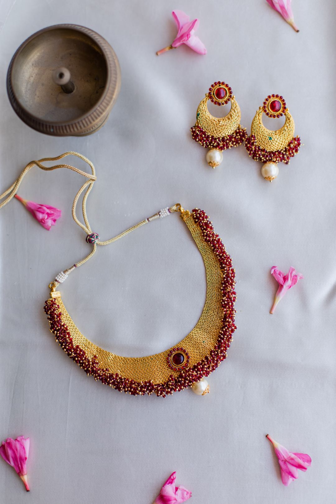 Gold Finish Chain Choker & cluster with chandbali - 67A