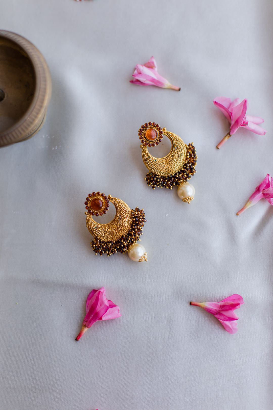 Gold Finish Chain Choker & cluster with chandbali - 67B