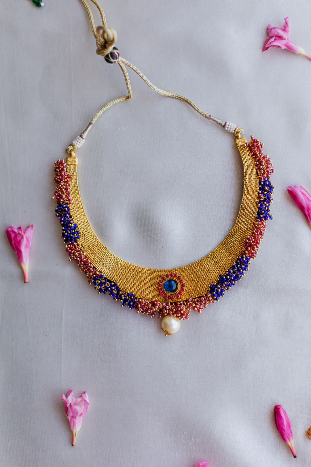 Gold Finish Chain Choker & cluster with chandbali - 67D