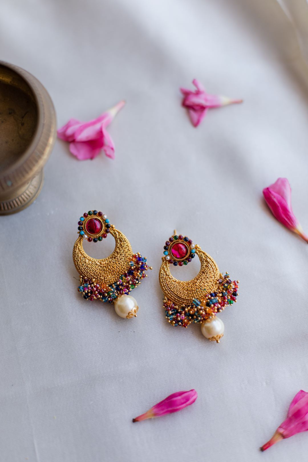Gold Finish Chain Choker & cluster with chandbali - 67F