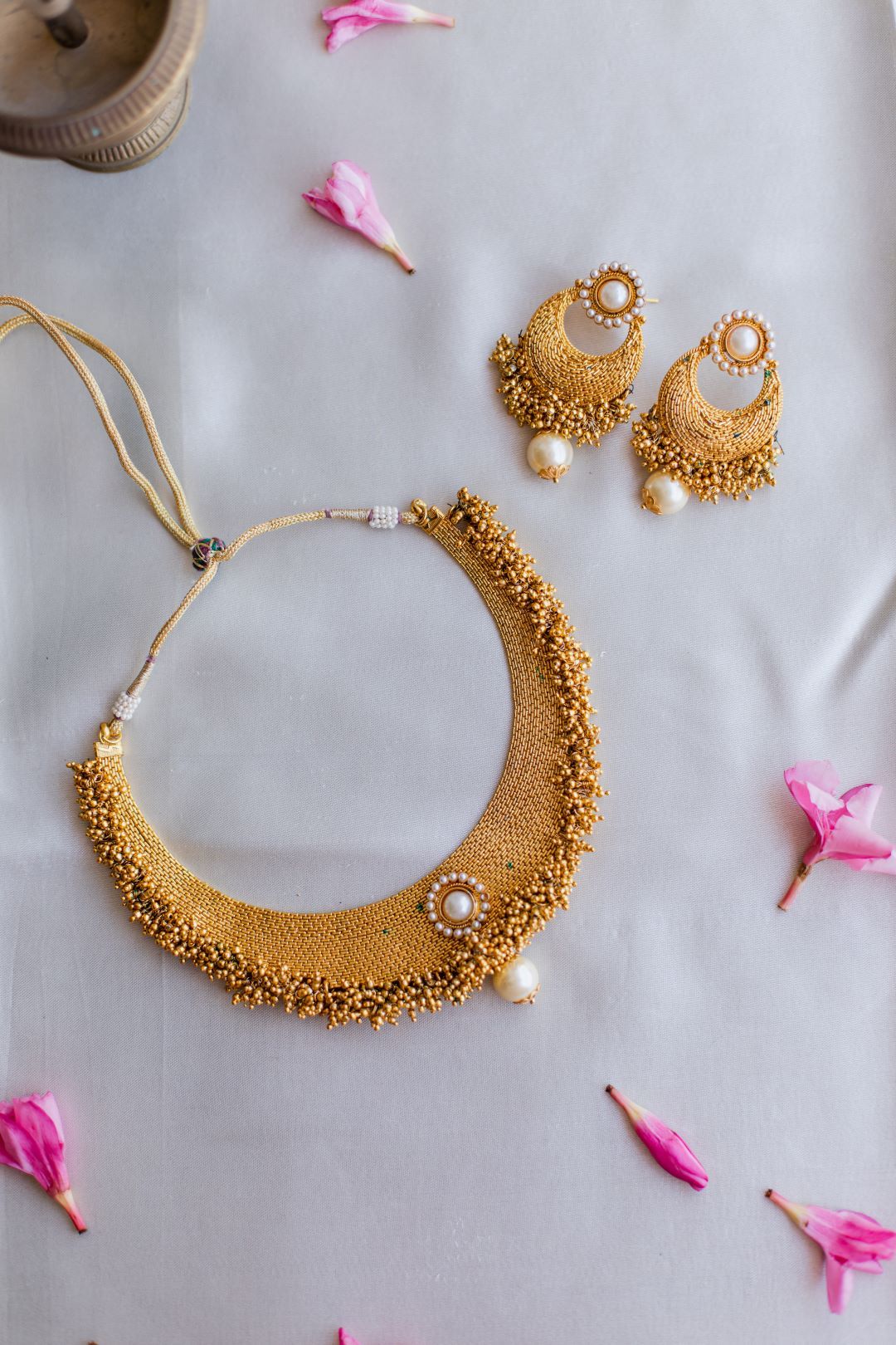 Gold Finish Chain Choker & cluster with chandbali - 67G