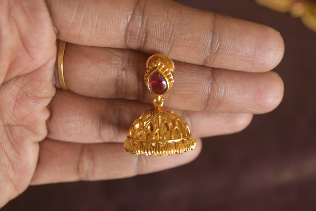 Matte Finish Geometry cutwork lotus, necklace with jhumka