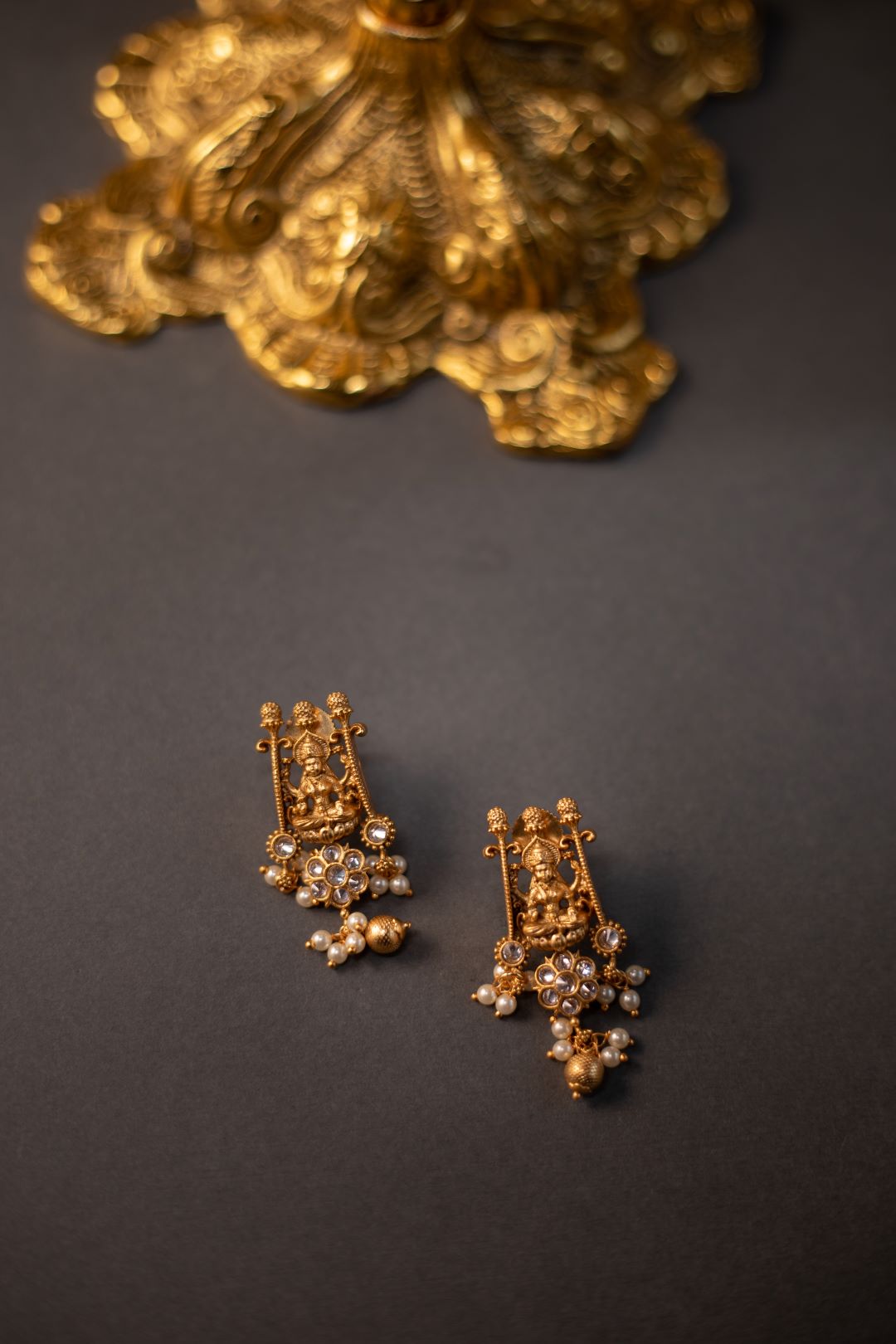 Matte finish Sequence Lakshmi & Stone flower Necklace - 70C