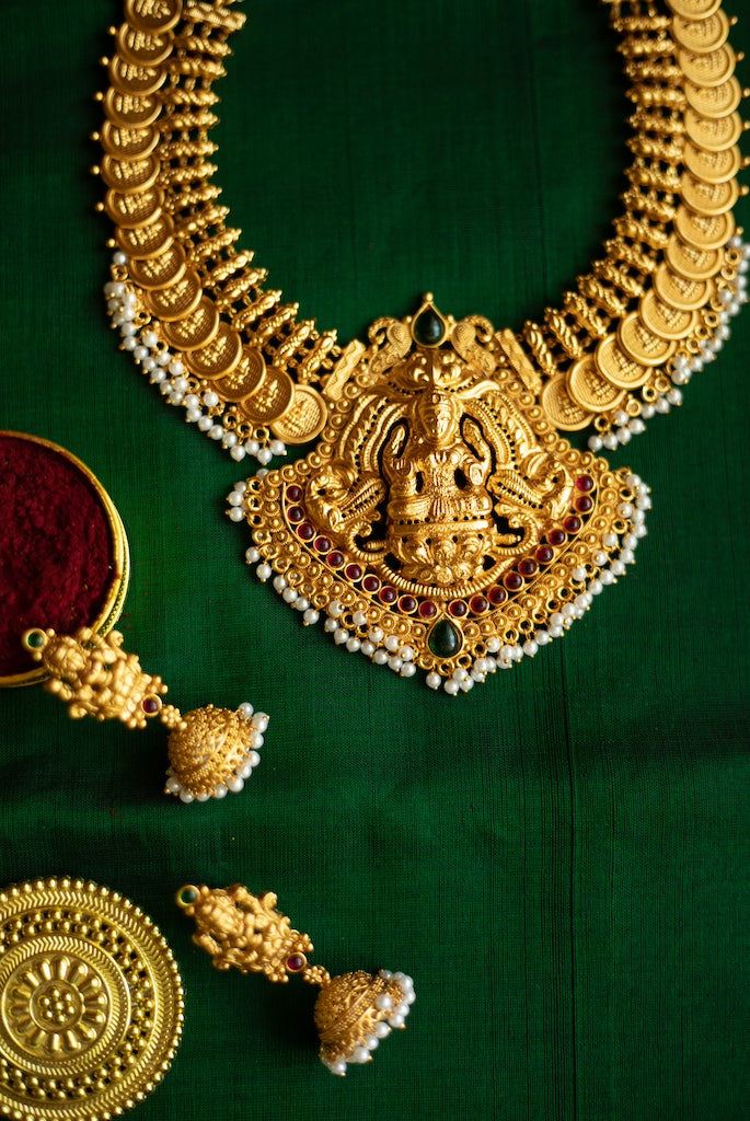 Matte Finish coin Necklace with lakshmi pendant