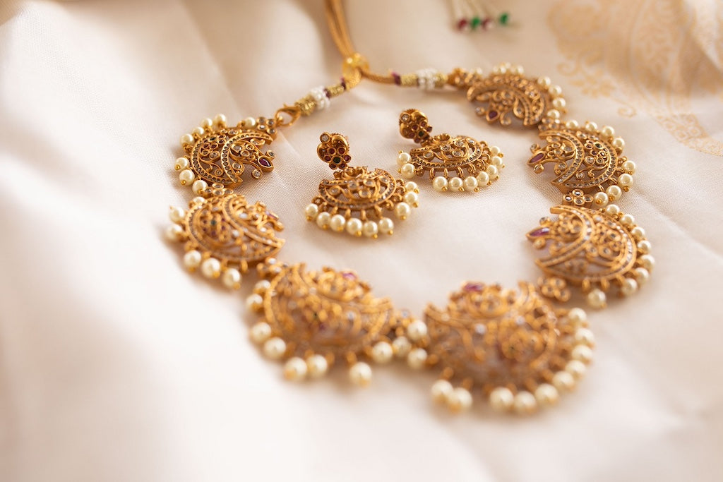 Gold Finish Sequence AD half moon chocker #78