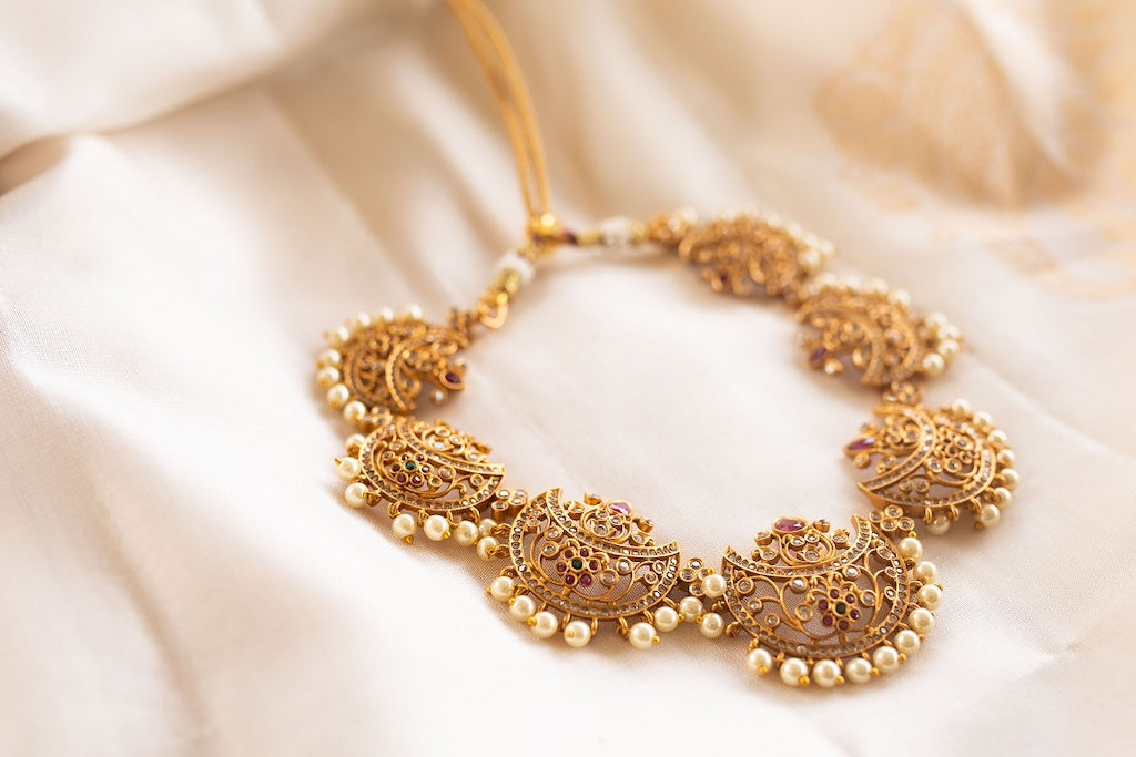 Gold Finish Sequence AD half moon chocker #78