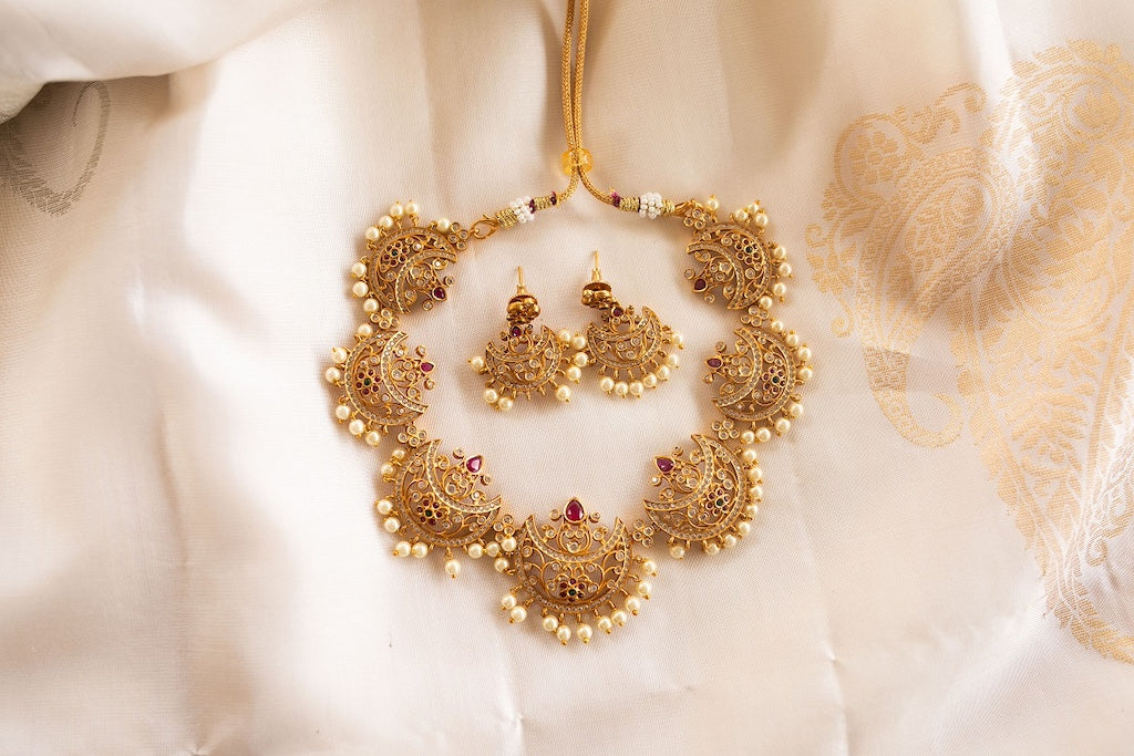 Gold Finish Sequence AD half moon chocker #78