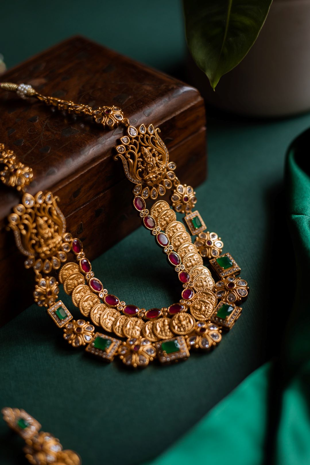 2 layered Square & small lakshmi coin Necklace (Matte finish)