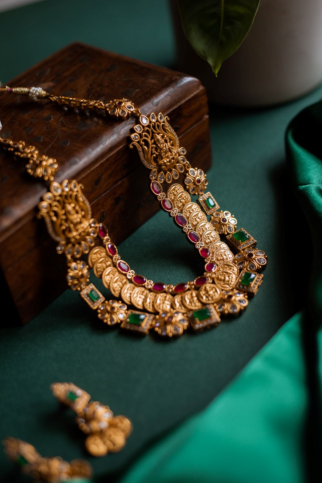 2 layered Square & small lakshmi coin Necklace (Gold finish)