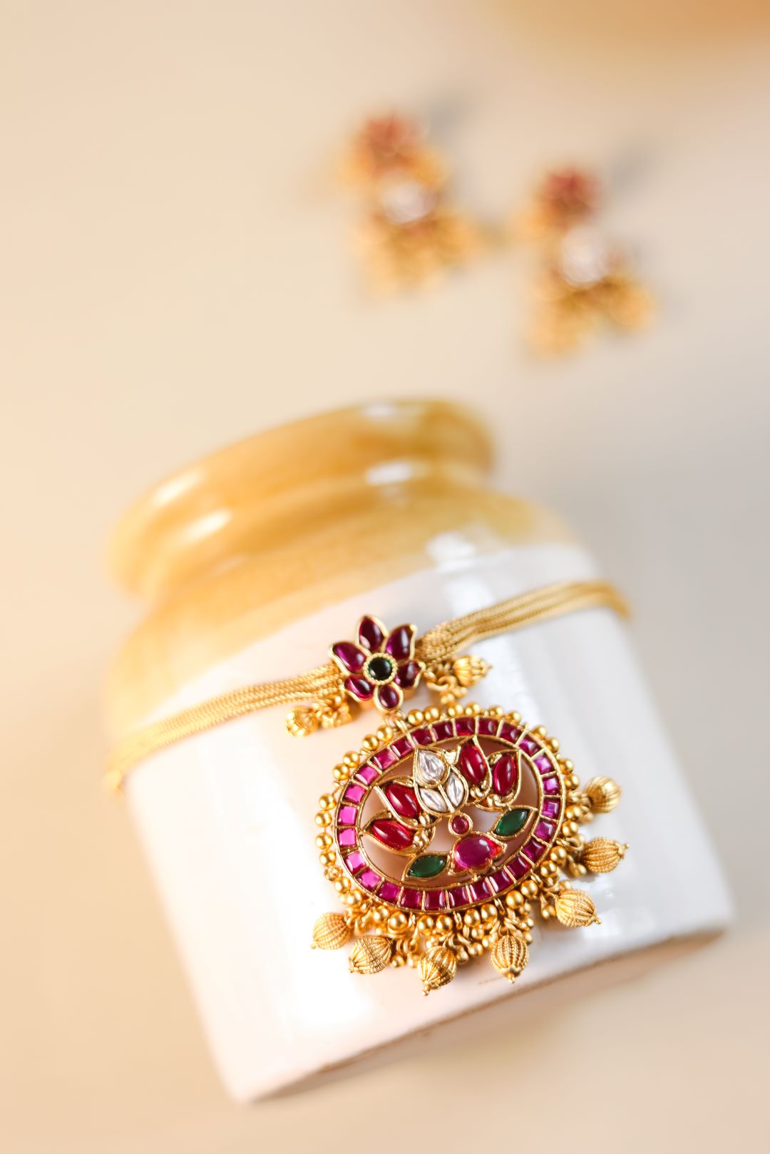 Lotus Pendant Chain with Stud- Golden hanging