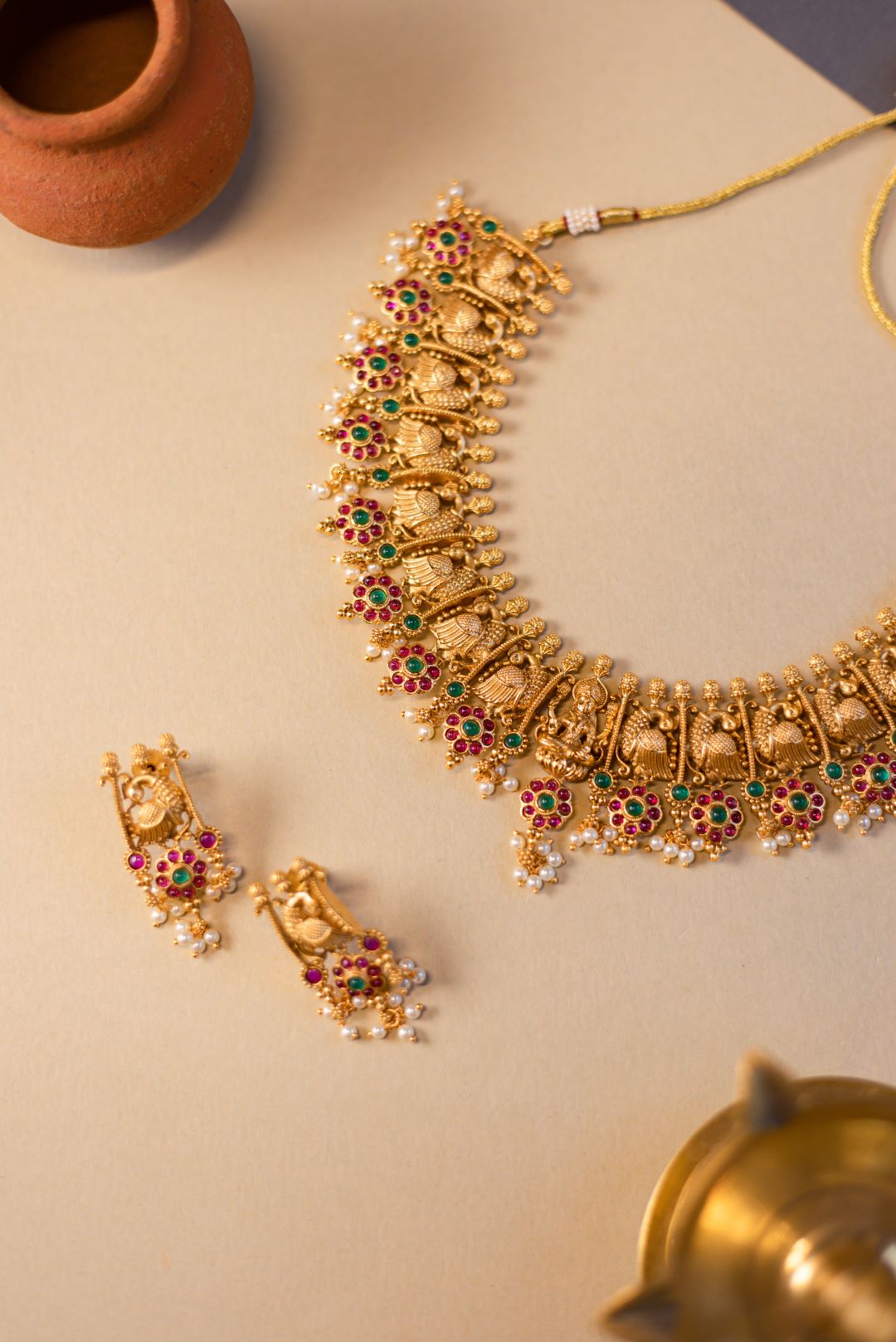 Dancing peacock sequence flower & mango drops with stud