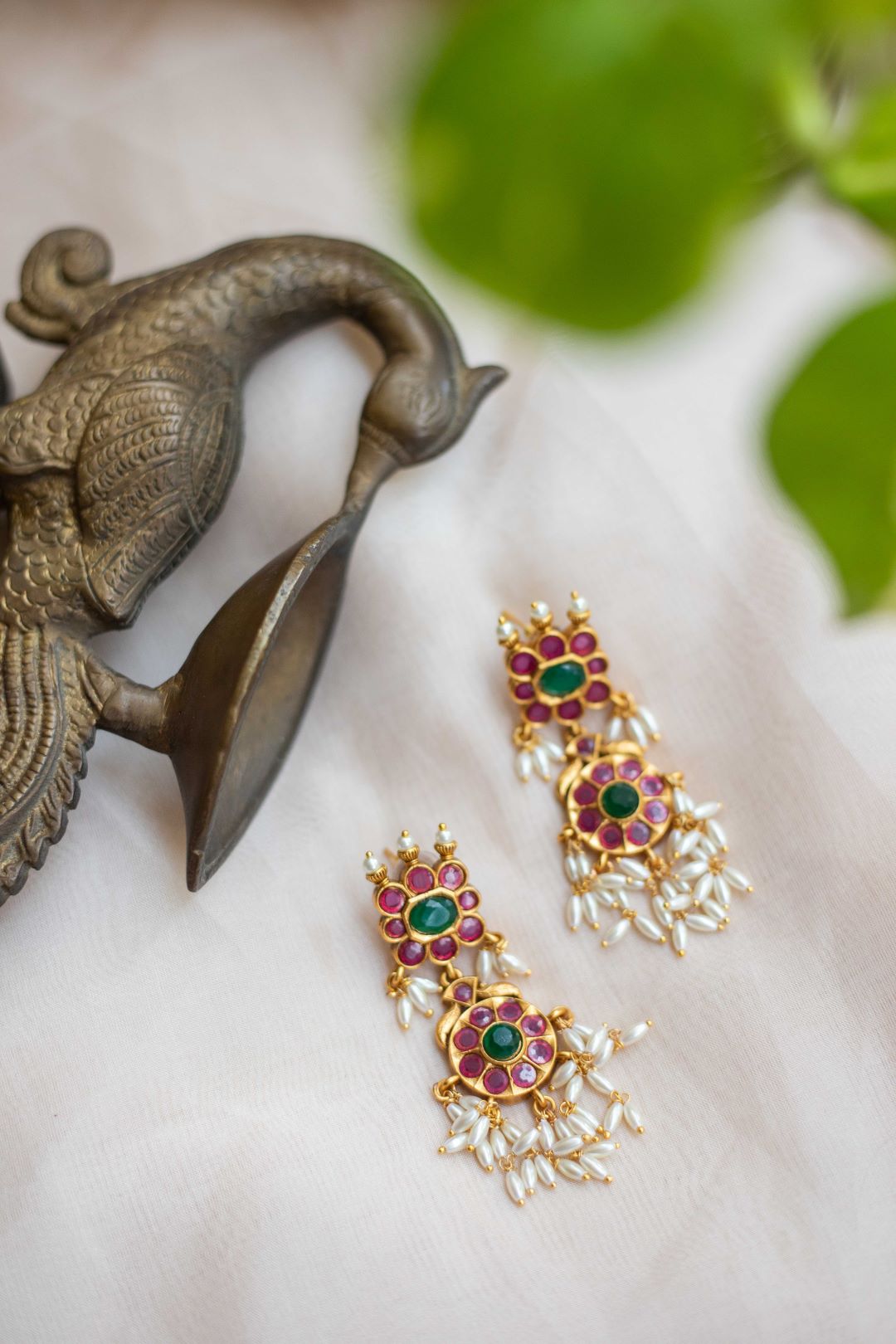Jumbo guttapuslu & flower pendant rice peral hangings with stud