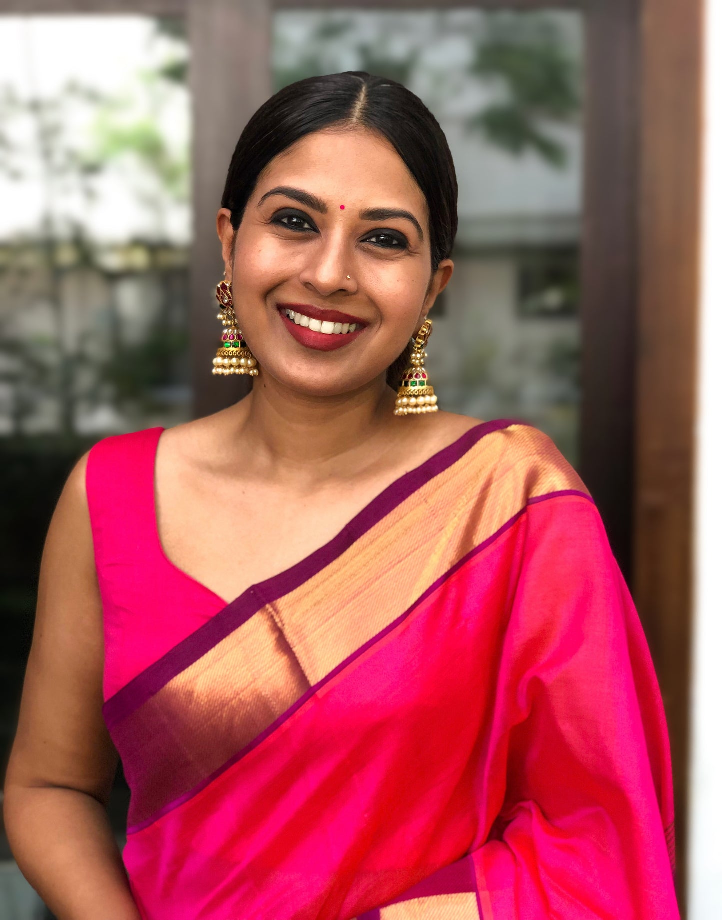 Lotus stud jhumka with Pearl Hangings